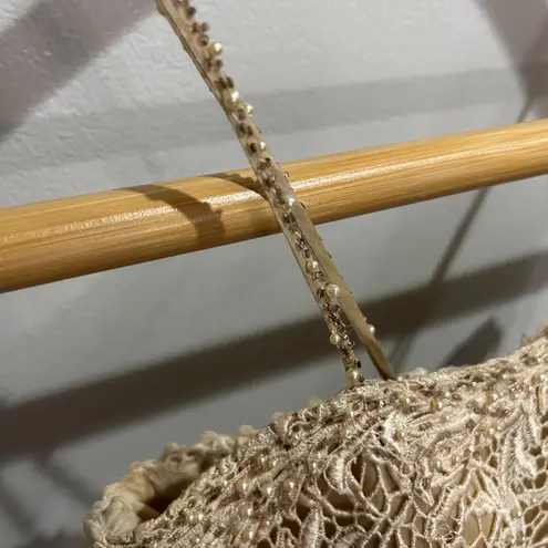 Montage by Mon Cherie Nude Lace Rhinestone Strap Dress Size 6