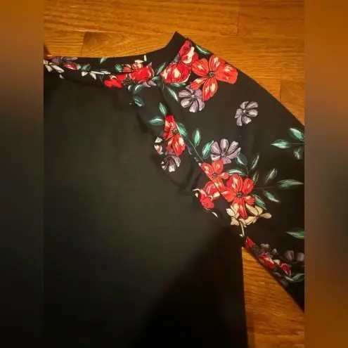 Elle  women's Long Sleeve black floral balloon sleeves‎ ruffles Side Slit large