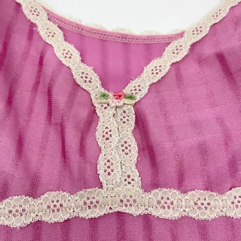 VTG Babydoll Slip Dress Nightie Womens XSmall Pink Feminine Retro 80s Cottage Size XS
