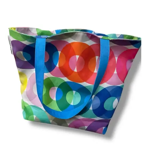 Clinique + Kapitza Tote Bag Travel Beach Shoulder Bag Carry On Circles Blue 16"