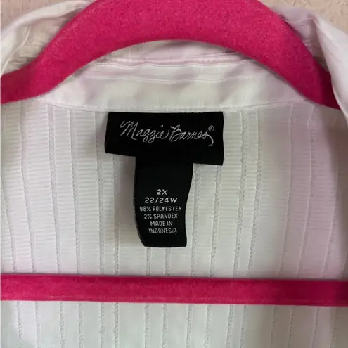 Maggie Barnes White Stripe Pleated Short Sleeve Button Down Blouse 2X 22/24W