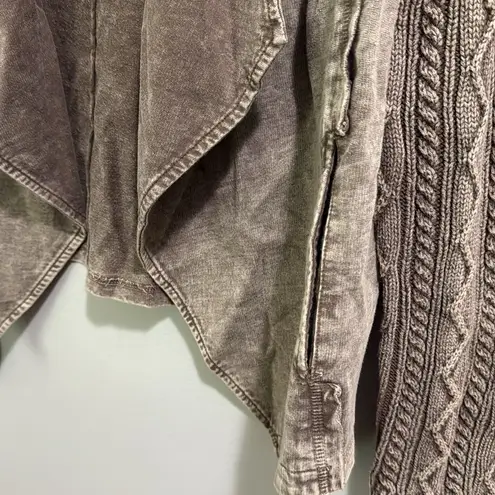 Leo & Nicole Open Front Acid Wash Brown Cardigan Sweater