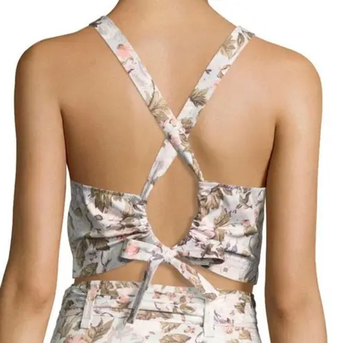 Rebecca Taylor Floral High Neck Crossback Strap Crop Tank Top Blue Women's XS