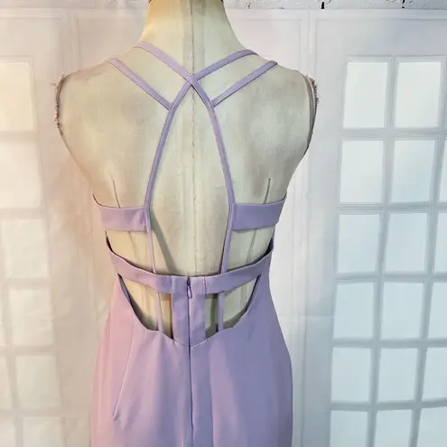 Aidan Mattox Aidan by lilac purple plunge neck cage back column gown size 10