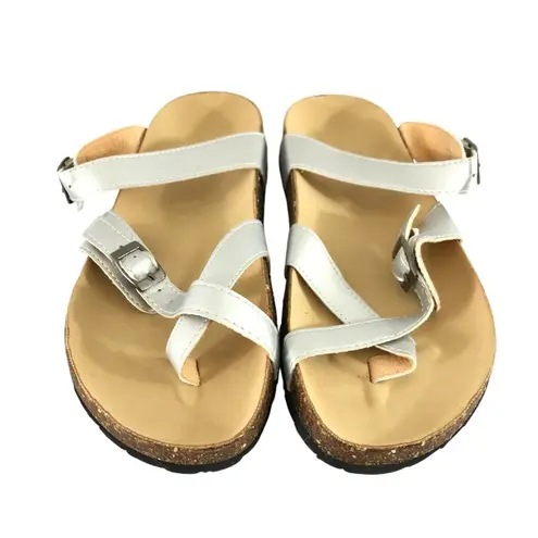 Womens Sandals Strappy Footbed Toe Strap Buckle Faux Leather Silver 42 US 10