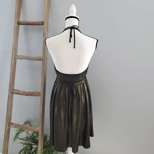 Gracia Fashion Gold Metallic Halter Swing Mini Dress Size M
