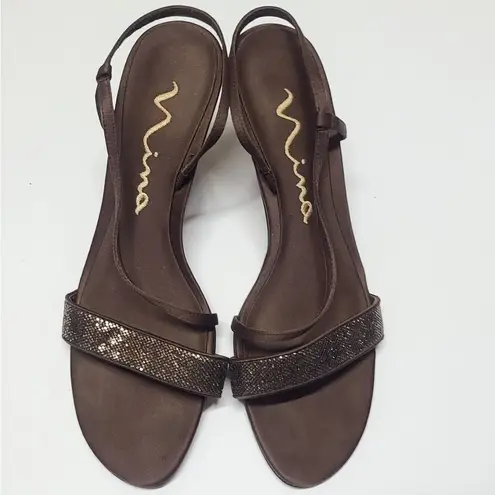 Nina  Gaie Brown Crystal/Satin Sandals Size 9