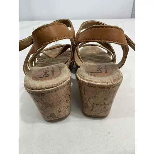 Womans Boc Brown Leather Strappy Open Toe Sling Back Wedge Sandal Size 7