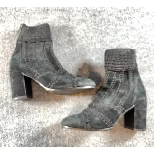 Silent D Black Suede Leather Knit Ankle Boots 37 Heeled Booties Block Heel Zip Size 6.5