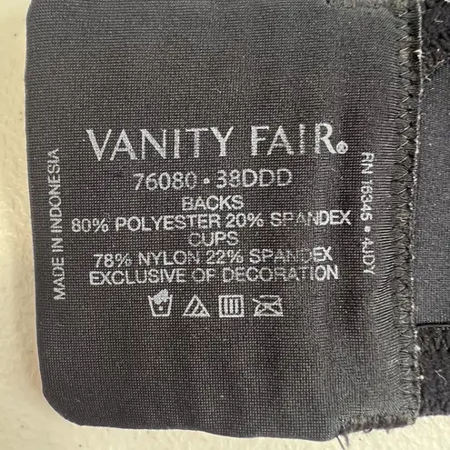 Vanity Fair 38DDD Bra 76080 Back Smoothing Minimizer Underwire Black Full Cover