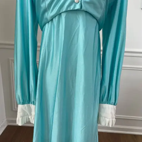 Vintage 60s 70s Turquoise Carol Gowns by Mr Walter 2pc Gown Long Halter Dress XS Blue