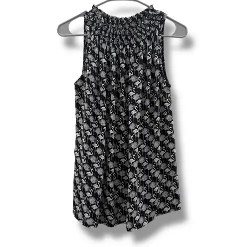Loft Black & White Flamingo Print Sleeveless Stretchy Mock Neck Top Sz S