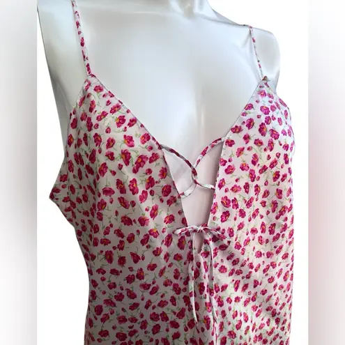 Morgan Taylor Intimates Satin Nightgown White And Pink Floral Size M SMALL TEAR