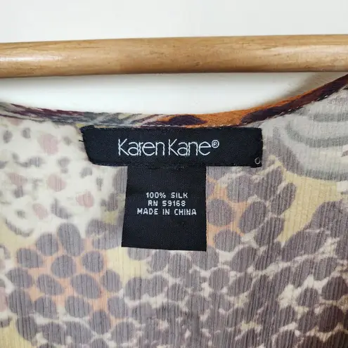 Karen Kane 100% Silk Tunic Blouse L Sheer Floral Polka Dot Boho Fairycore Y2K
