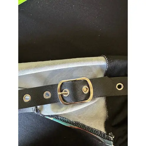 Graphic Print Corset Top Buckle Strap Sleeveless Party Clubwear Sexy Size S Black