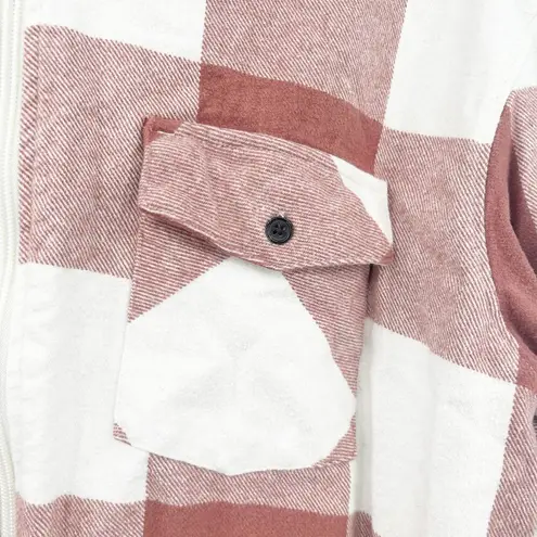 Cleo + Wolf Womens Fall Buffalo Plaid Hooded Flannel Shirt Jacket Shacket Size M Brown Size M