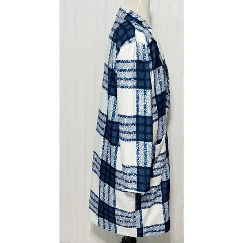 None Check Plaid Lightweight Coat Jacket Button Front Pockets White Blue Women's XL