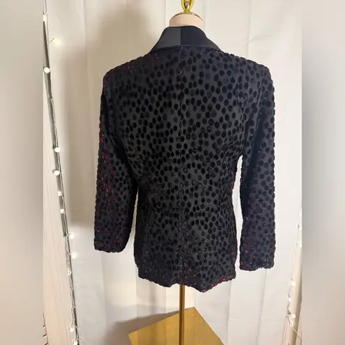 Vintage Karen Lawrence Velvet Polka Dot Blazer 80s Glam Party Jacket Size 12 Black
