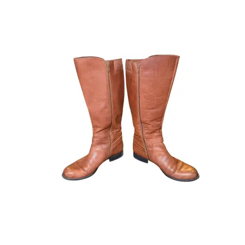 Naturalizer Brown Leather Knee High Boots Buckle Side Zip Riding 10M Wide