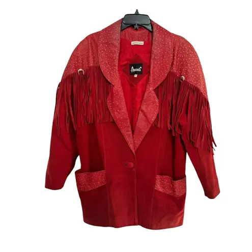 Vintage 1980s Avanti Red Suede Western Fringe Frontier Leather Coat medium