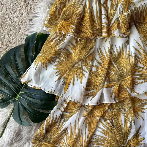 Nightwalker Shopbop yellow floral tiered ruffle midi dress