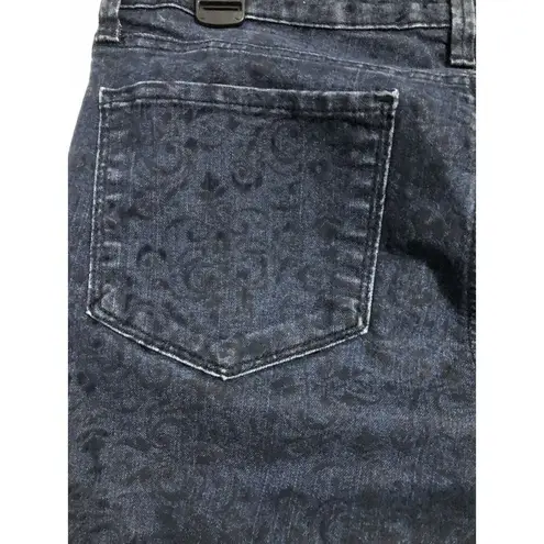 NYDJ Jeans Size 8 Textured Floral Slim Straight Leg Lift Tuck Women Dark Wash