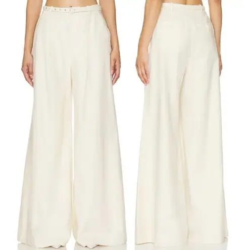 Camila Coelho NWT Domingos High Rise Pintuck Wide Leg Pants Beige Womens Size XS