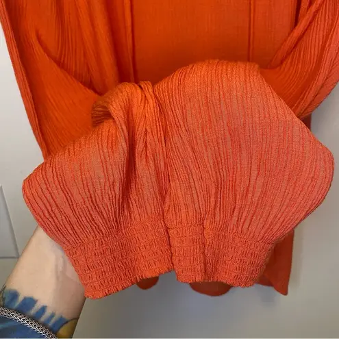 Brochu Walker Amaia Tie-Neck Crinkle Blouse in Papaya Orange Sz Medium