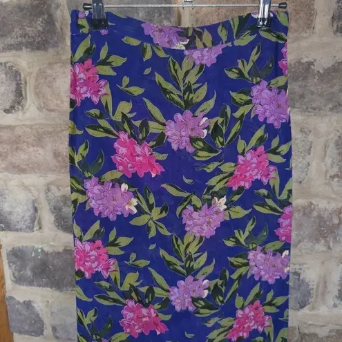 No Brand Floral Maxi Skirt Faux Wrap Blue Purple Lightweight Bright Colorful