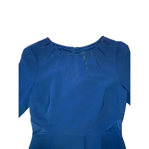 Adrianna Papell ‎ Mesh Insert Crepe Sheath Dress 3/4 Sleeve Blue Women's Size 4