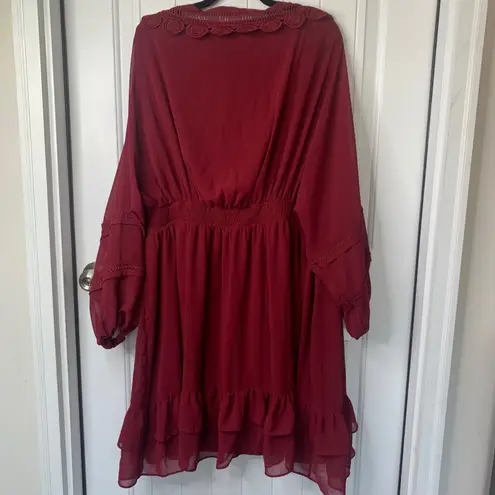 City Chic red romantic embroidered sweetheart ruffle long sleeves love dress 3X