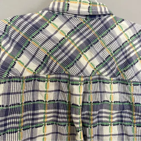 Vintage Plaid Shirt Women Country White Yellow Green Top Blouse Casual Relaxed Size 2X