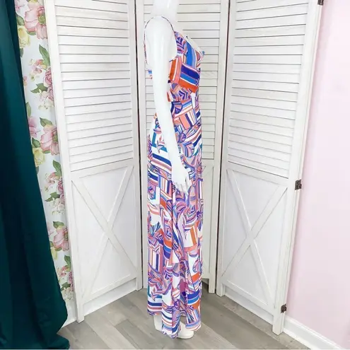 Foxiedox Kai Chiffon Maxi Dress Geometric Floral Stripe Multi Print XS