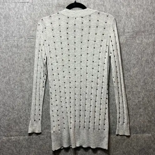 Harmonic Studded Cardigan Sweater Knit Open Front Pockets Gray Size M Size M