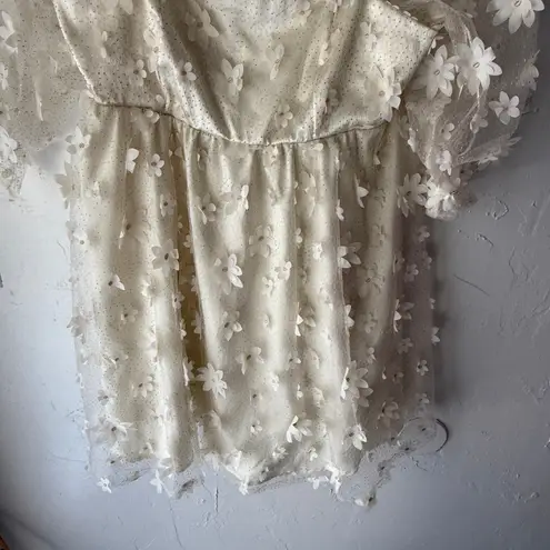 Audrey Parks Francesca’s Puff Sleeve Floral Mini Dress M Babydoll Cottagecore White Size M