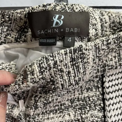 Sachin + Babi Womens Flat Front Dress Pants Size 4 Cream Black Tweed Pockets
