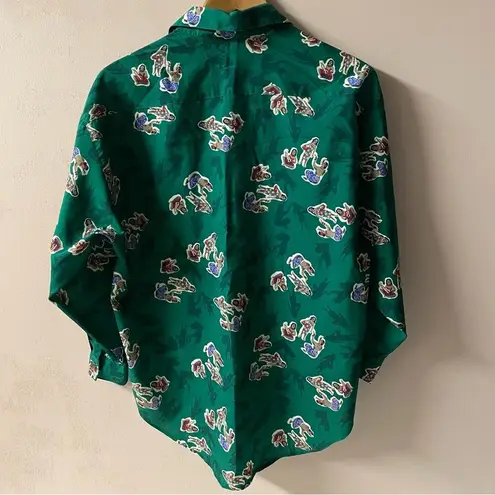 Diane Von Furstenberg Vintage  Green Long Sleeve Hula Girl Button Down Shirt