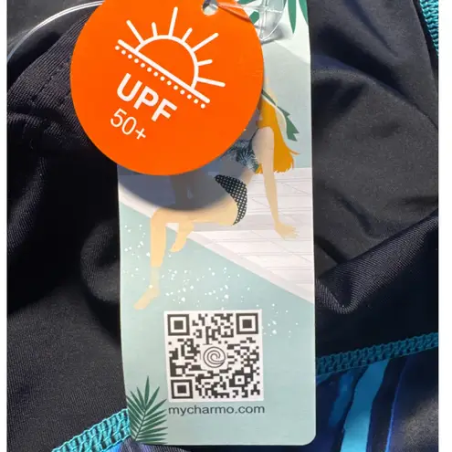 Charmo Swimsuit One Piece Athletic Training Blue Marble UPF 50+ Womens