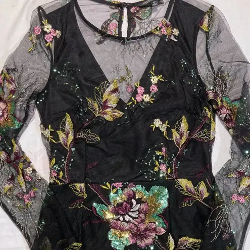 Miss Selfridge Floral Embroidered Sequin Mesh Mini Sheath Cocktail Dress Black 6