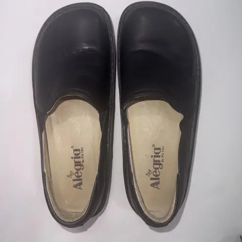Alegria Deb Black Leather Old Money Classic Slip On Clogs Shoes Size 7-7.5