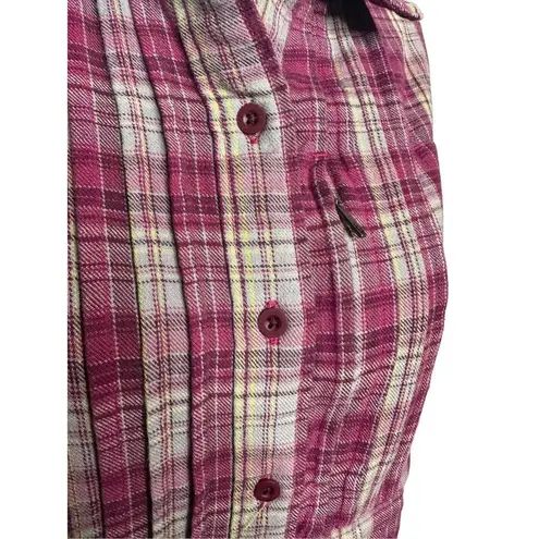 The North Face  Plaid Pink Purple Pleated Chest Pocket‎ Button Down Large Women's