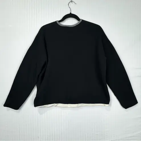 Eileen Fisher  Black Full-Zip Cardigan Sweater Jacket Size Medium Organic Cotton