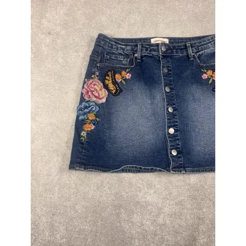 Driftwood Free People Leah Denim Floral Mini Skirt Size 30 in Butterfly Effect