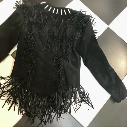 Echo Mountain Vintage 80s by Arturo Suede Western Black Jacket Fringe Beads sz S