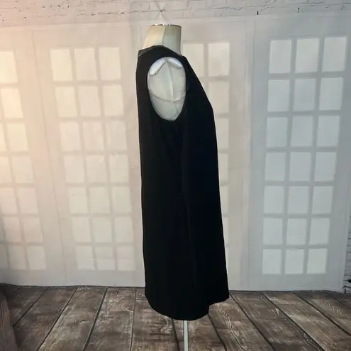 Tahari black faux leather trim sleeveless shift dress size 10