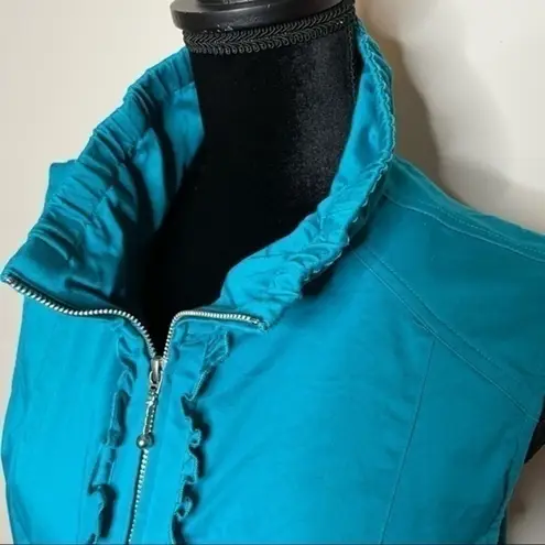 Christopher & Banks Cotton Zip-front Ruffle Trim Casual Vest Teal XL