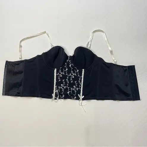 Black Bustier Top with White Embroidery size 36C Black