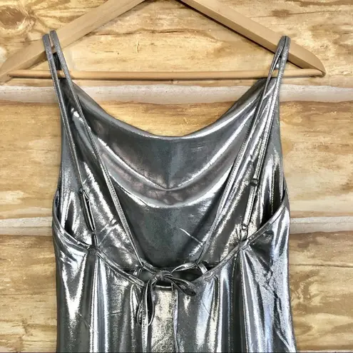 Rare London Urban Outfitters metallic silver formal backless draped dress