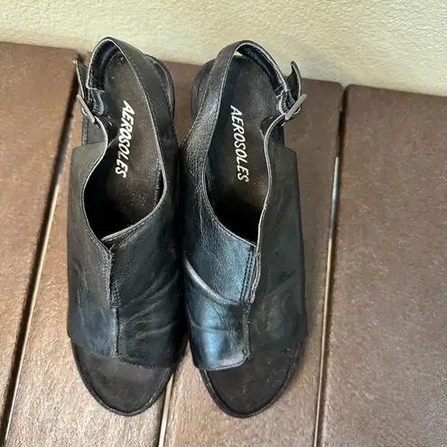 Aerosoles Sunplush Shootie Wedges Sandals Black - 8