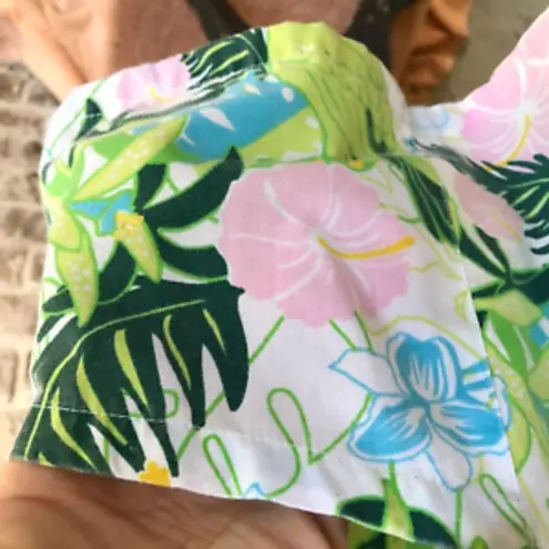 Parrot Themed Scrub Top Large Retro Rare Pattern Cinch Waist Tropical Gr… Orange